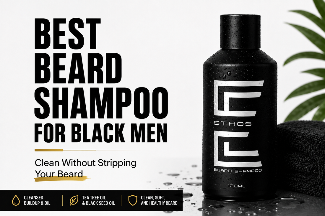 Best beard shampoo for Black men by Ethos Grooming for cleansing coarse and textured beards