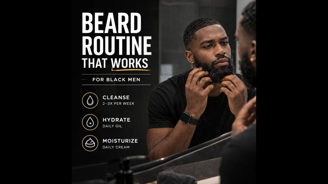 Black man grooming beard daily beard care routine for Black men